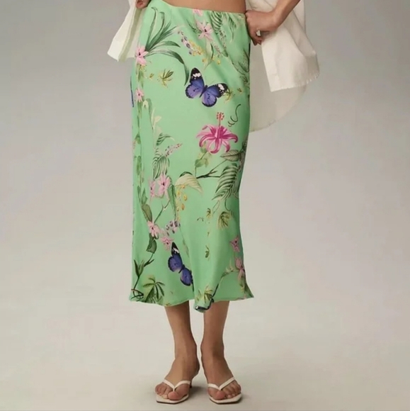 Anthropologie Tilda Butterfly Floral Slip Midi Long Skirt Size Large - Picture 1 of 13